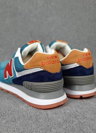 Жіночі кросівки | new balance 574 | бірюзові з червоним на білій | замша, :386 фото