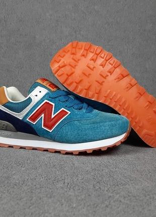 Жіночі кросівки | new balance 574 | бірюзові з червоним на білій | замша, :385 фото