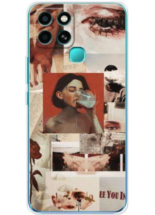 Чехол силиконовый с картинкой на infinix smart 6 (коллаж в стиле ретро)