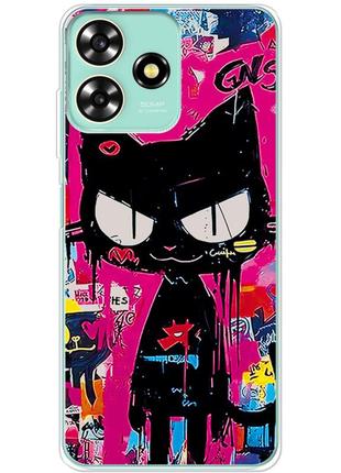 Чехол силиконовый с картинкой на zte blade a73 4g (иллюстрация котик в стиле граффити)