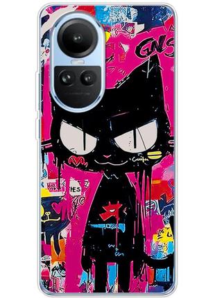 Чехол силиконовый с картинкой на oppo reno 10 (иллюстрация котик в стиле граффити)