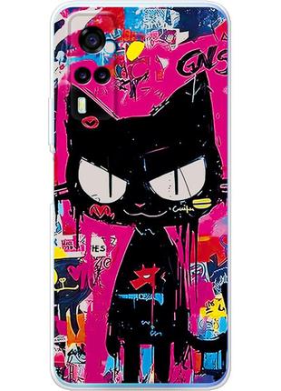 Чехол силиконовый с картинкой на vivo y31 (иллюстрация котик в стиле граффити)