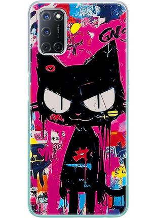 Чехол силиконовый с картинкой на oppo a92 (иллюстрация котик в стиле граффити)