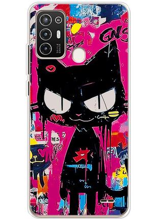 Чехол силиконовый с картинкой на zte blade a52 (иллюстрация котик в стиле граффити)