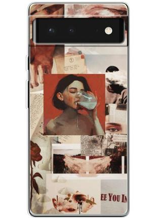 Чехол силиконовый с картинкой на google pixel 6 (коллаж в стиле ретро)