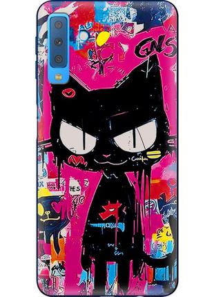 Чехол силиконовый с картинкой на samsung galaxy a7 2018 (a750) (иллюстрация котик в стиле граффити)