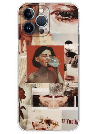 Чехол силиконовый с картинкой на iphone 13 pro max (коллаж в стиле ретро)