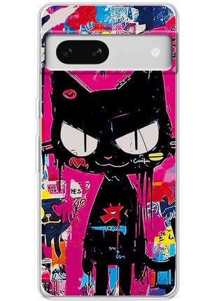 Чехол силиконовый с картинкой на google pixel 7a (иллюстрация котик в стиле граффити)