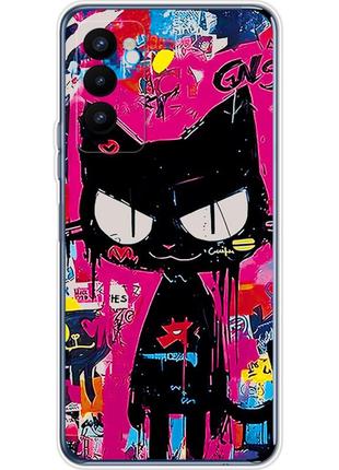 Чехол силиконовый с картинкой на tecno camon 18 (иллюстрация котик в стиле граффити)