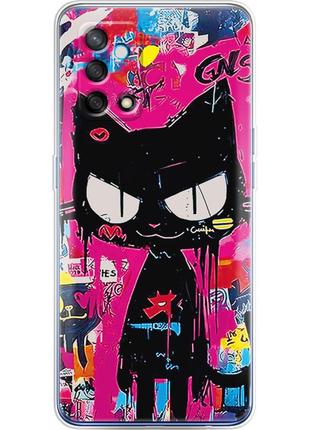Чехол силиконовый с картинкой на oppo a74 (иллюстрация котик в стиле граффити)