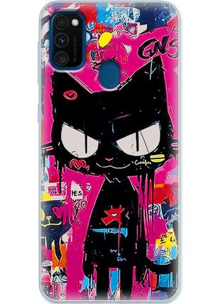 Чехол силиконовый с картинкой на samsung galaxy m21 (m215) (иллюстрация котик в стиле граффити)