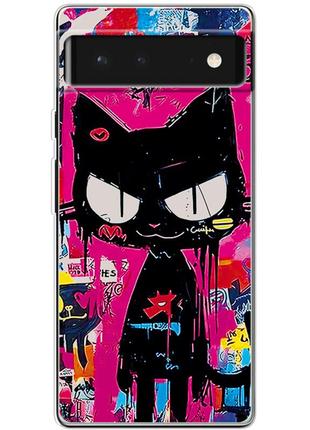 Чехол силиконовый с картинкой на google pixel 6 (иллюстрация котик в стиле граффити)