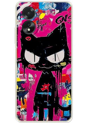 Чехол силиконовый с картинкой на oppo a18 4g (иллюстрация котик в стиле граффити)