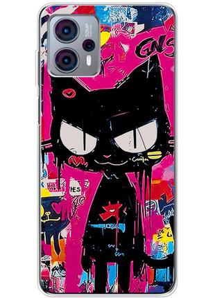 Чехол силиконовый с картинкой на motorola g23 (иллюстрация котик в стиле граффити)