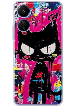 Чохол силіконовий з картинкою на xiaomi poco c65 (ілюстрація котик в стилі графіті)