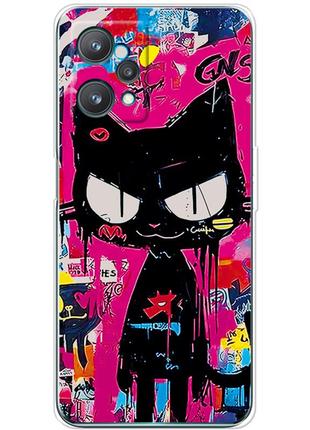 Чехол силиконовый с картинкой на realme 9 pro (иллюстрация котик в стиле граффити)