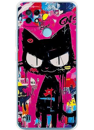 Чехол силиконовый с картинкой на realme c21 (иллюстрация котик в стиле граффити)