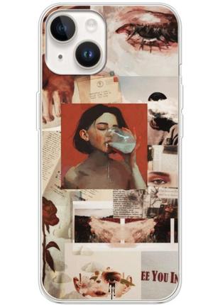 Чехол силиконовый с картинкой на iphone 15 plus (коллаж в стиле ретро)