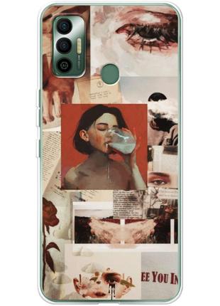 Чехол силиконовый с картинкой на tecno spark 7 (коллаж в стиле ретро)