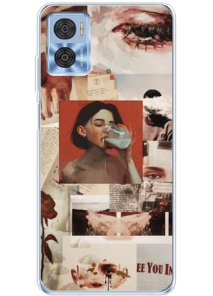 Чехол силиконовый с картинкой на motorola e22i (коллаж в стиле ретро)