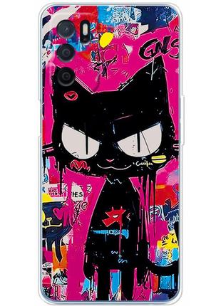 Чехол силиконовый с картинкой на oppo a16s (иллюстрация котик в стиле граффити)