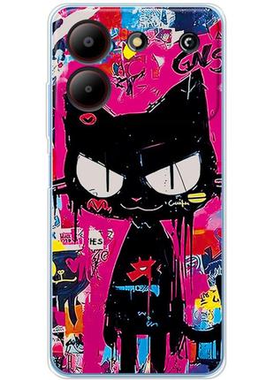 Чехол силиконовый с картинкой на zte blade a54 (иллюстрация котик в стиле граффити)