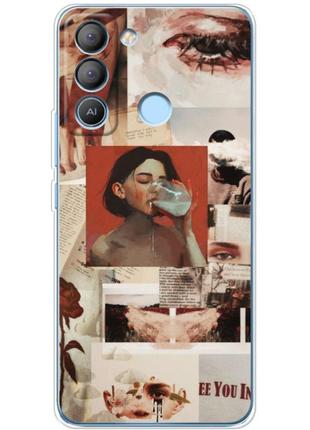 Чехол силиконовый с картинкой на tecno pop 5 lte (коллаж в стиле ретро)