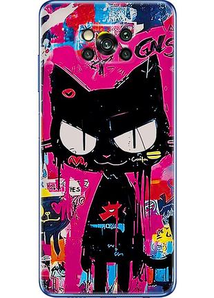 Чехол силиконовый с картинкой на xiaomi poco x3 (иллюстрация котик в стиле граффити)