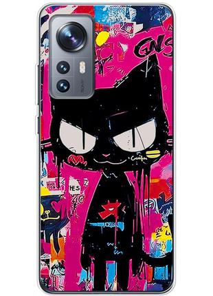 Чехол силиконовый с картинкой на xiaomi 12x (иллюстрация котик в стиле граффити)