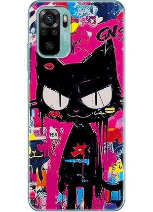 Чехол силиконовый с картинкой на xiaomi redmi note 10s (иллюстрация котик в стиле граффити)