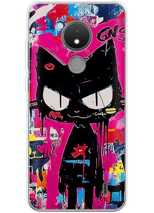 Чехол силиконовый с картинкой на nokia c21 (иллюстрация котик в стиле граффити)