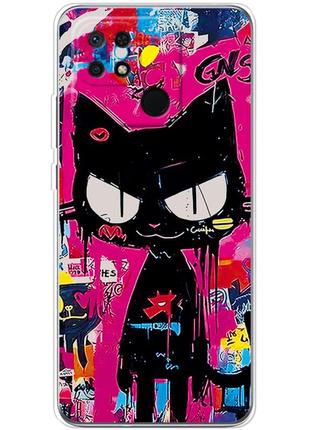 Чохол силіконовий з картинкою на xiaomi redmi 10c (ілюстрація котик в стилі графіті)