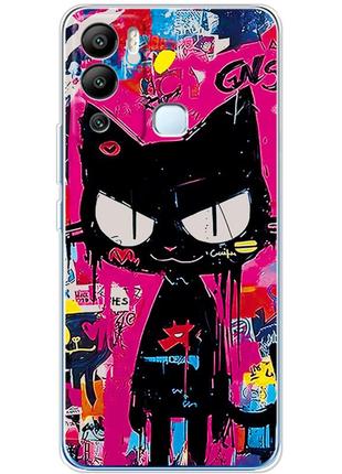 Чехол силиконовый с картинкой на infinix hot 12i (иллюстрация котик в стиле граффити)