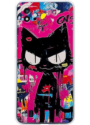 Чехол силиконовый с картинкой на realme c11 2021 (иллюстрация котик в стиле граффити)