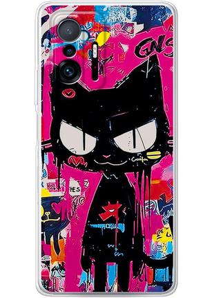 Чехол силиконовый с картинкой на xiaomi 11t (иллюстрация котик в стиле граффити)