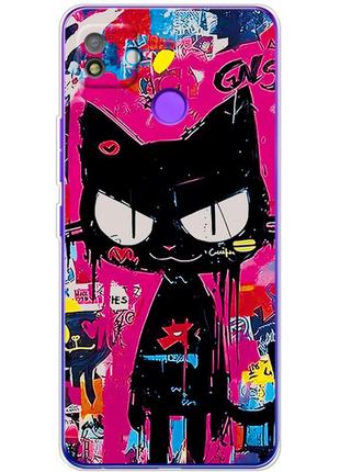 Чехол силиконовый с картинкой на tecno pop 4 (иллюстрация котик в стиле граффити)