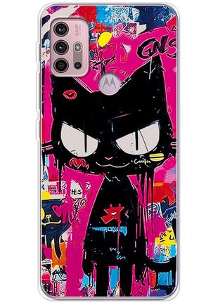 Чехол силиконовый с картинкой на motorola g20 (иллюстрация котик в стиле граффити)