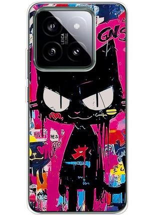 Чехол силиконовый с картинкой на xiaomi 14 pro (иллюстрация котик в стиле граффити)