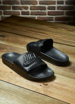 Чоловічі шкіряні шльопанці - сланці з логотипом nike, мягкие шлёпанцы с натуральной кожи4 фото