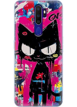 Чехол силиконовый с картинкой на oppo a9 2020 (иллюстрация котик в стиле граффити)