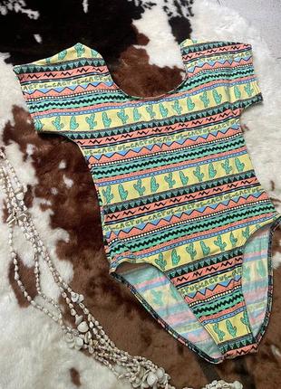 Боди летнее, яркий сочный принт, купальник сдельный