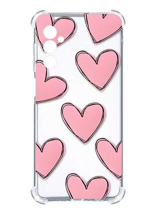 Чехол с утолщенными углами на samsung galaxy s24 :: сердечка розовые (принт 78)