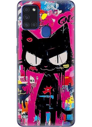 Чехол силиконовый с картинкой на samsung galaxy a21s (a217) (иллюстрация котик в стиле граффити)