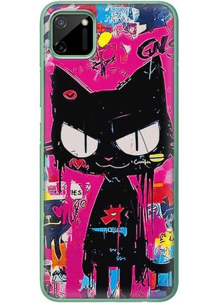 Чехол силиконовый с картинкой на realme c11 (иллюстрация котик в стиле граффити)