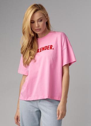 Женская трикотажная футболка с надписью weekender - розовый цвет, l (есть размеры)6 фото