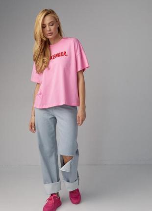 Женская трикотажная футболка с надписью weekender - розовый цвет, l (есть размеры)5 фото