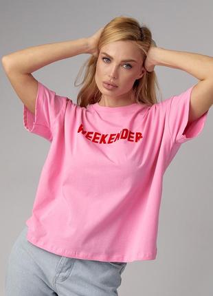 Женская трикотажная футболка с надписью weekender - розовый цвет, l (есть размеры)1 фото