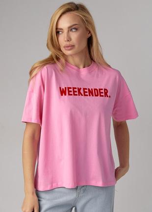 Женская трикотажная футболка с надписью weekender - розовый цвет, l (есть размеры)7 фото