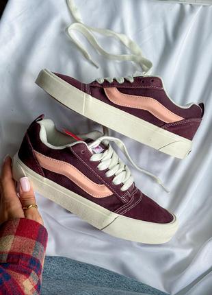 Крутые женские кеды vans knu skool burgundy pink premium бордовые