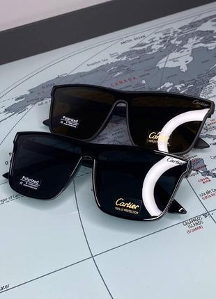 Мужские солнцезащитные очки маска cartier черные polarized картье стильные брендовые поляризованные1 фото
